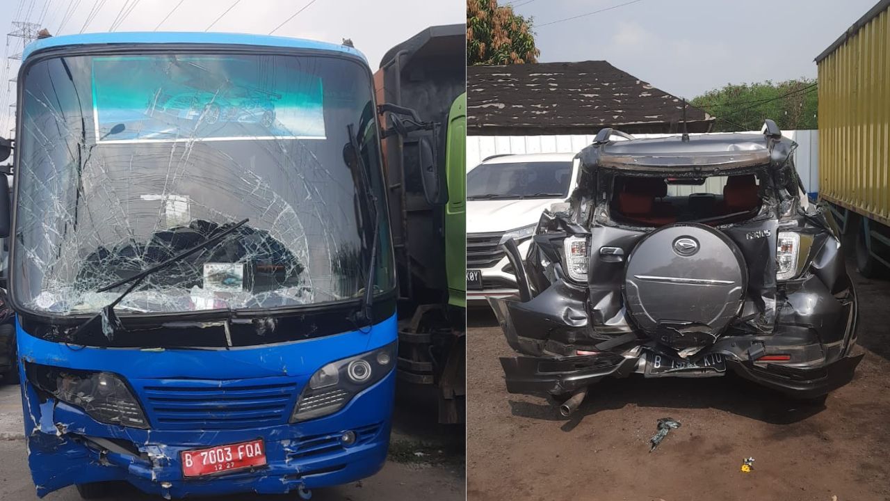 Bus DPRD Kab Bekasi yang menabrak kendaraan pribadi.